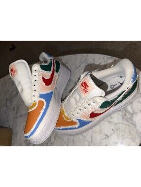 Nike Air Force 1 Low CJ160-102 Custom Multicolor Orange Blue Green Pink Sz 7.5